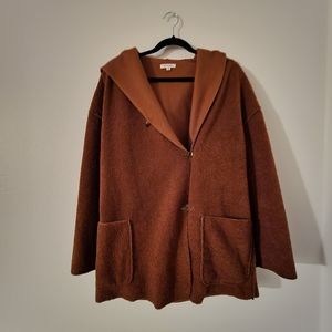 Max Studio -Oversized Cognac Brown Boucle Teddy Hooded Jacket